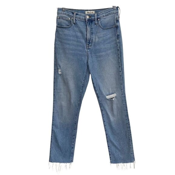 MADEWELL THE PERFECT VINTAGE JEANS DISTRESSED IN LIGHT WASH FRAY HEM - 26 - Picture 1 of 13